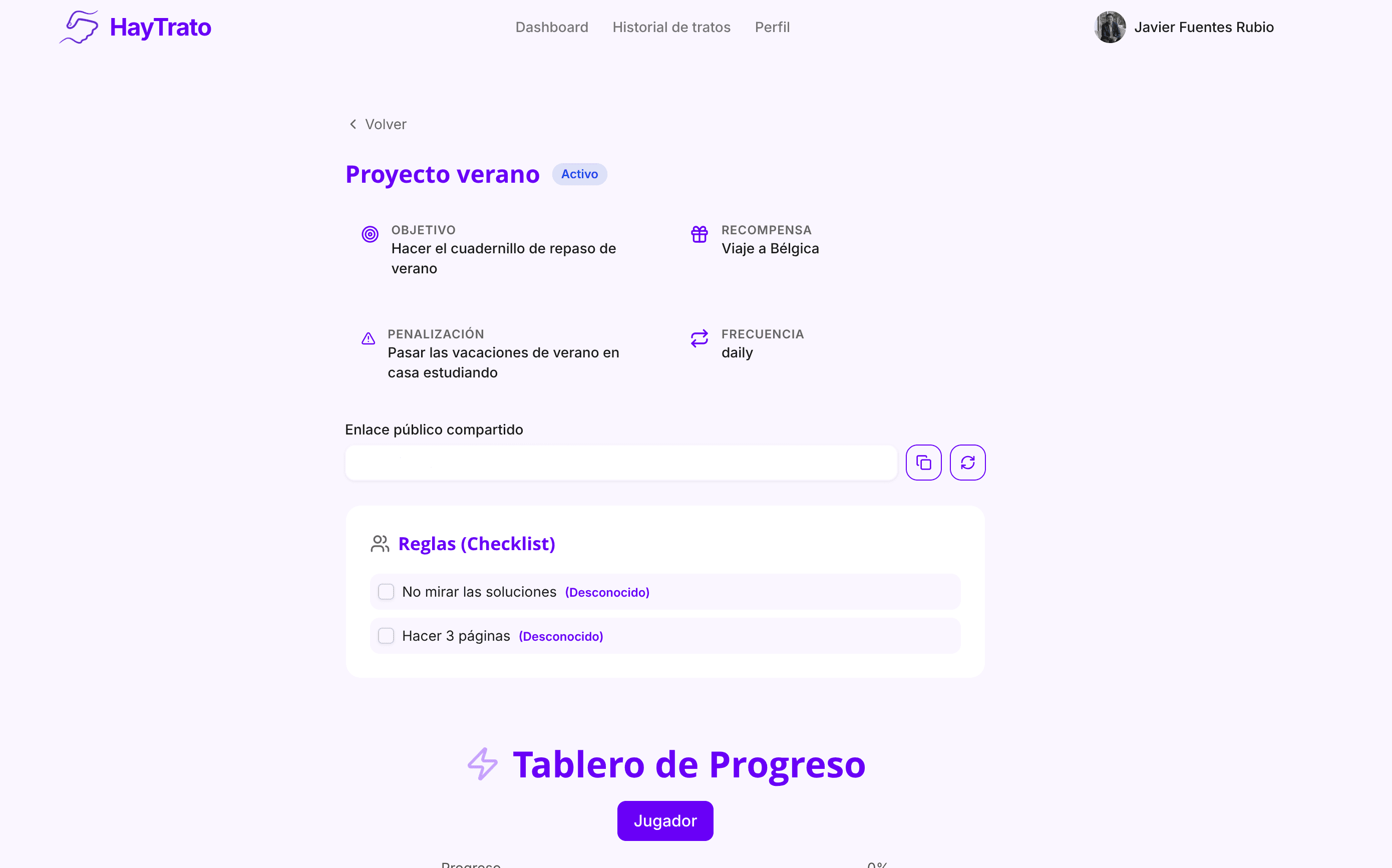 Active deal detail view with progress tracking and participant list